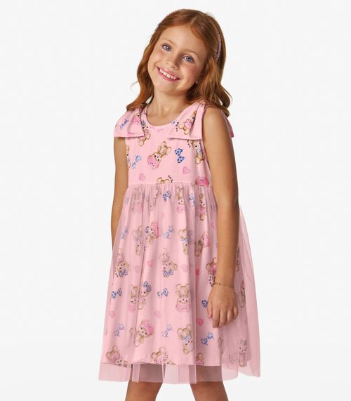 Vestido em Cotton Leve e Tule Trick Nick Rosa