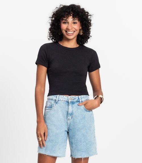 Blusa Cropped Ribana Básica Rovitex Branco