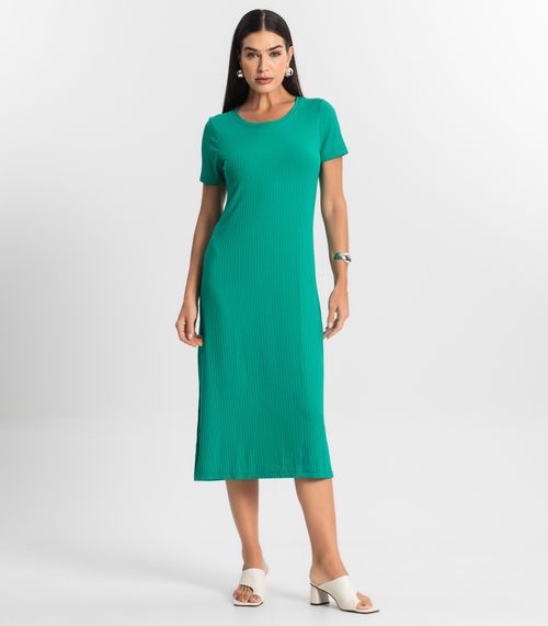Vestido Midi Ribana Canelada Básico Rovitex Verde