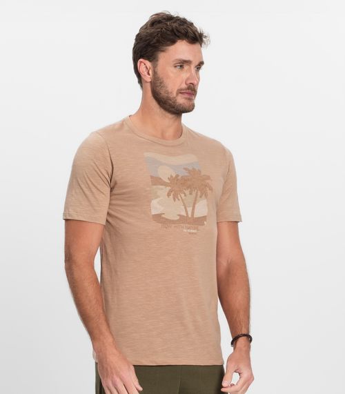 Camiseta Plus Masculina Malha Maquinetada Diametro Marrom