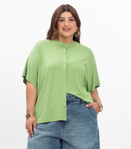 Camisa Manga Curta Feminina Plus Size Secret Glam Verde