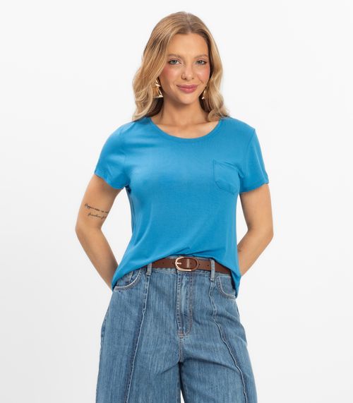 Blusa Feminina Viscotorcion Com Bolso Rovitex Azul