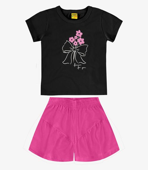 Conjunto Blusa e Shorts Meia Malha Rovi Kids Preto