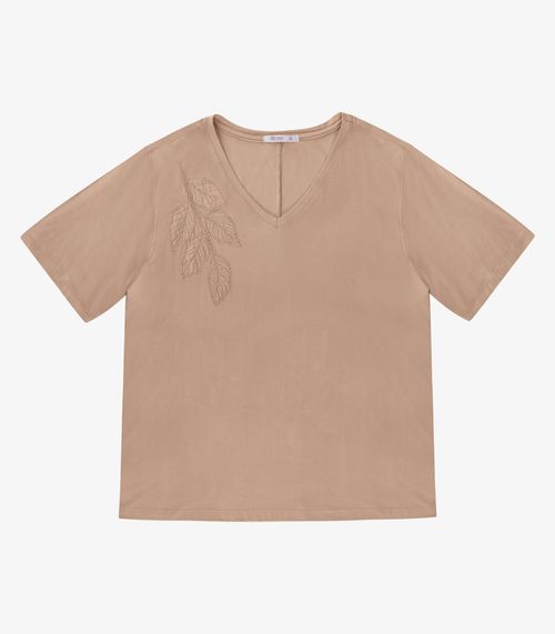 Blusa Manga Curta Feminina Plus Size Secret Glam Marrom