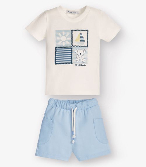 Conjunto Camiseta com Bermuda Menino Trick Nick Bege