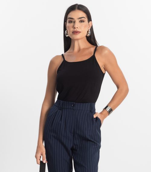 Blusa de Alça Feminina Viscotorcion Básica Rovitex Preto