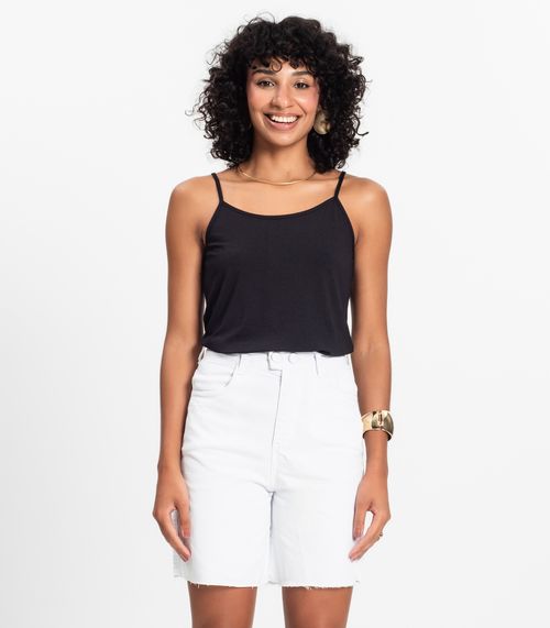 Blusa de Alça Feminina Viscotorcion Básica Rovitex Preto