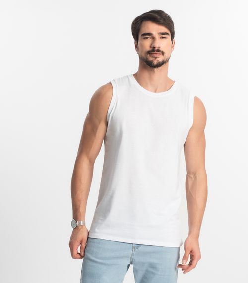 Regata Masculina Básica Meia Malha Diametro Branco