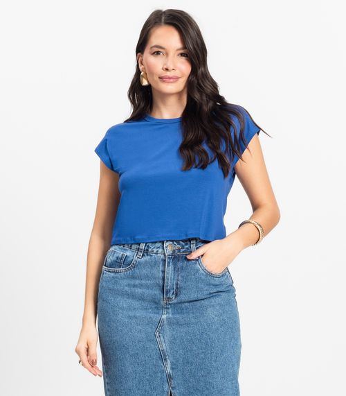 Blusa Básica Feminina Viscotorcion Rovitex Azul