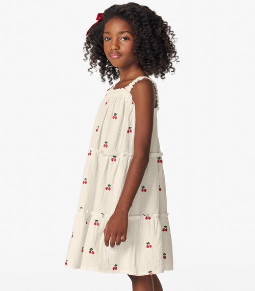 Vestido Infantil em Gaze Bordada Trick Nick Bege