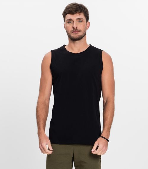 Regata Masculina Básica Meia Malha Diametro Preto