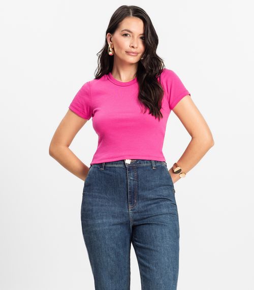 Blusa Cropped Ribana Básica Rovitex Rosa
