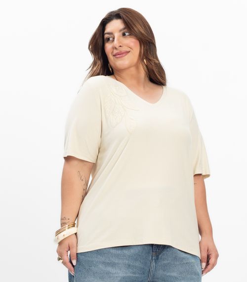Blusa Manga Curta Feminina Plus Size Secret Glam Bege