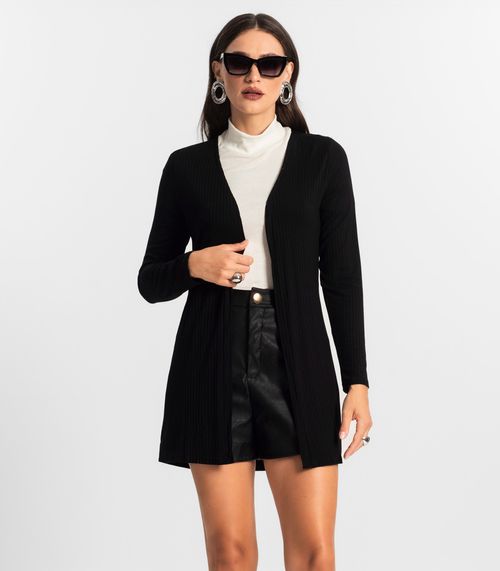 Cardigan Feminino Ribana Canelada Endless Preto
