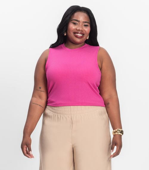 Regata Plus Size Em Ribana Canelada Secret Glam Rosa