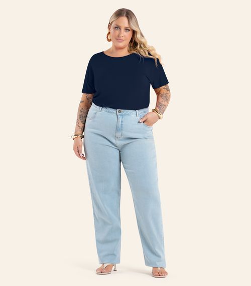 Blusa Manga Curta Feminina Plus Size Secret Glam Azul