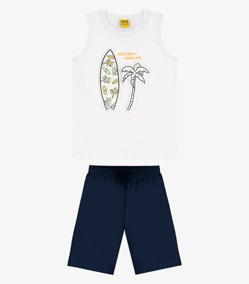 Conjunto Regata com Bermuda Meia Malha Rovi Kids Branco