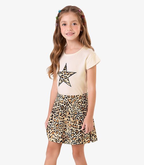 Conjunto Blusa com Saia em Meia Malha Rovi Kids Bege
