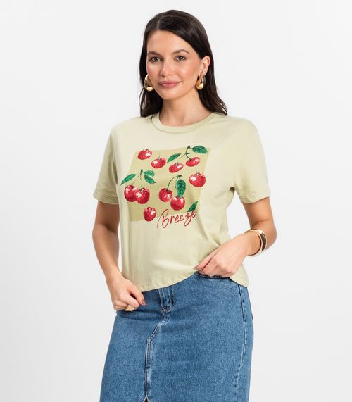 Camiseta Manga Curta Feminina Meia Malha Rovitex Verde