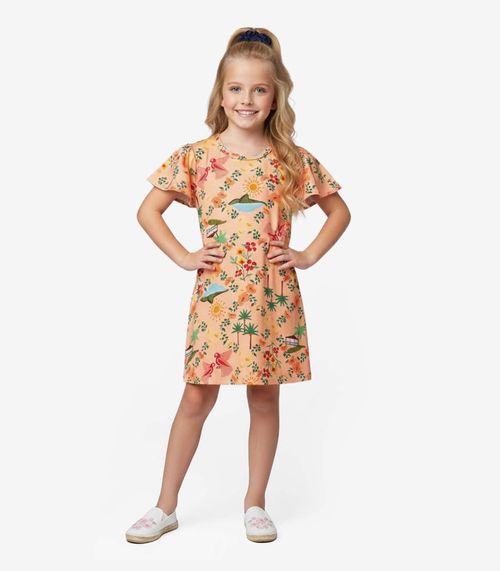 Vestido Infantil Feminino Estampado Select Laranja