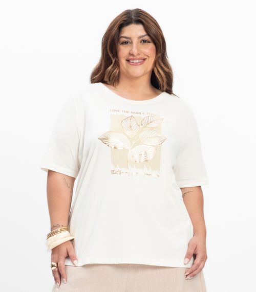 Camiseta Feminina Plus Size Secret Glam Bege