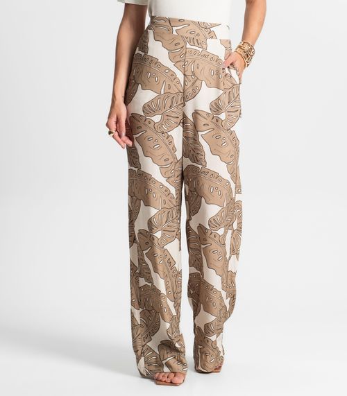 Calça Feminina Pantalona Estampada Endless Marrom