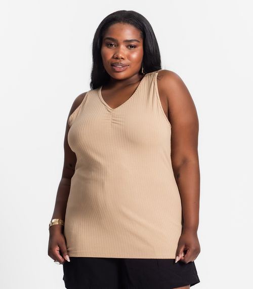Regata Plus Size Em Ribana Canelada Secret Glam Marrom