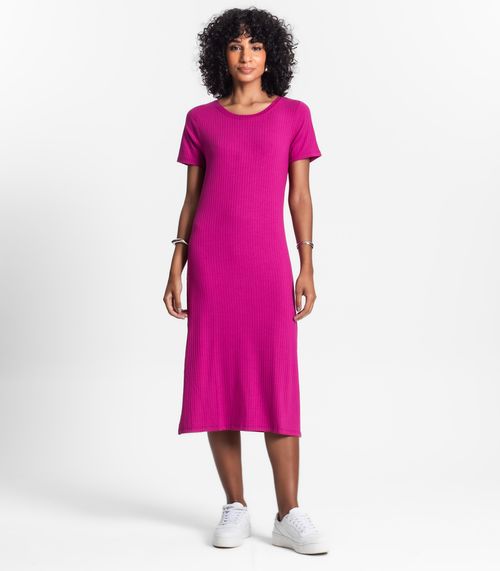 Vestido Midi Ribana Canelada Básico Rovitex Roxo