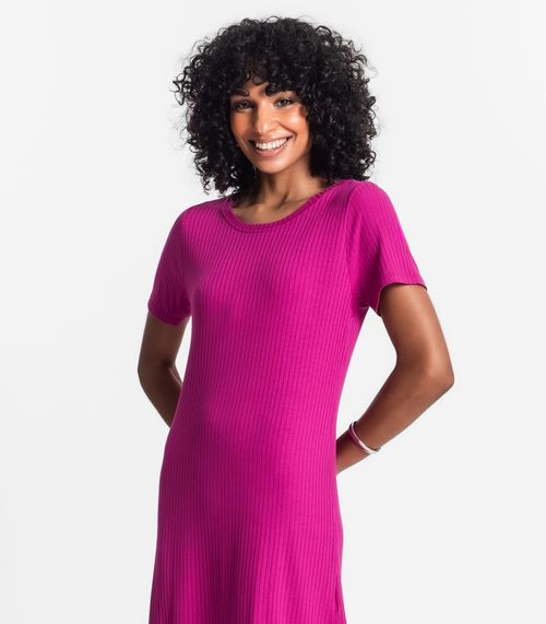 Vestido Midi Ribana Canelada Básico Rovitex Roxo