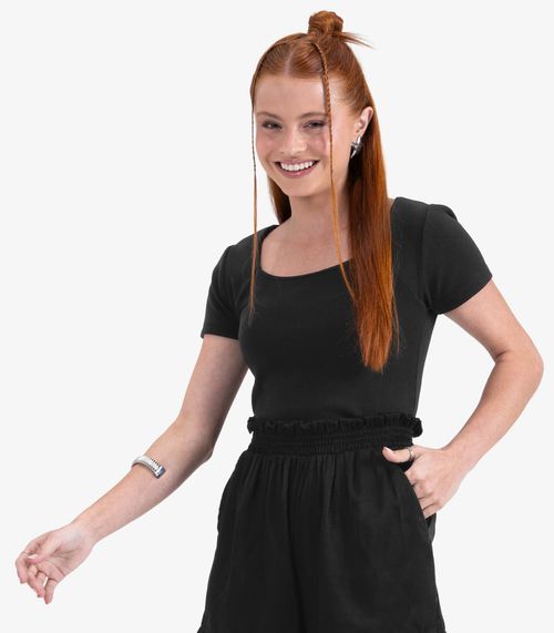 Blusa Juvenil Manga Curta em Ribana Minty Preto