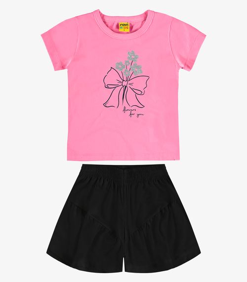 Conjunto Blusa e Shorts Meia Malha Rovi Kids Rosa
