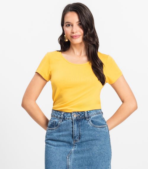 Blusa Feminina Viscotorcion Básica Rovitex Amarelo