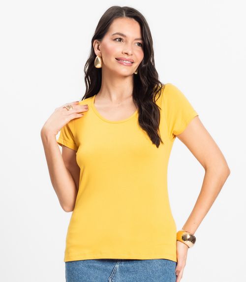 Blusa Feminina Viscotorcion Básica Rovitex Amarelo