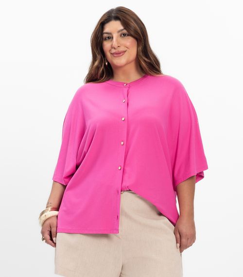 Camisa Manga Curta Feminina Plus Size Secret Glam Rosa