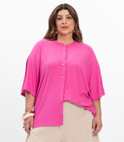 Camisa Manga Curta Feminina Plus Size Secret Glam Rosa