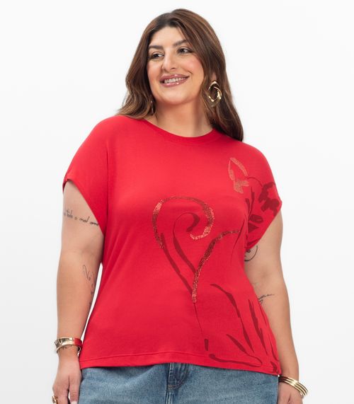 Camiseta Feminina Plus Size Secret Glam Vermelho