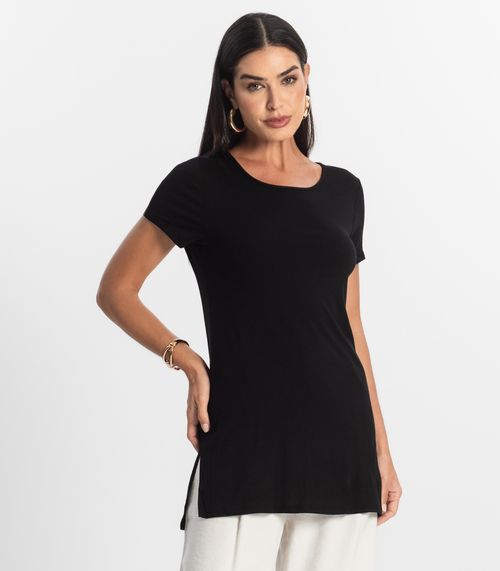 Blusa Básica Alongada Feminina Rovitex Preto