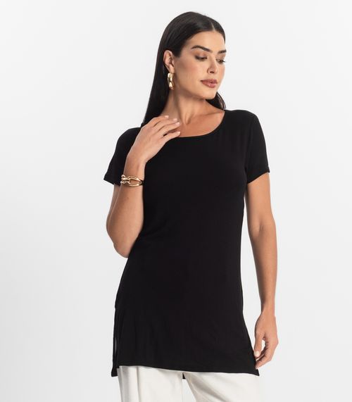 Blusa Básica Alongada Feminina Rovitex Preto