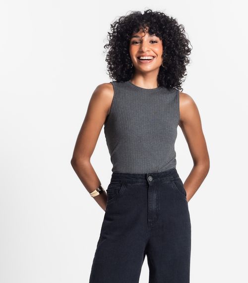 Regata Feminina Ribana Canelada Rovitex Cinza