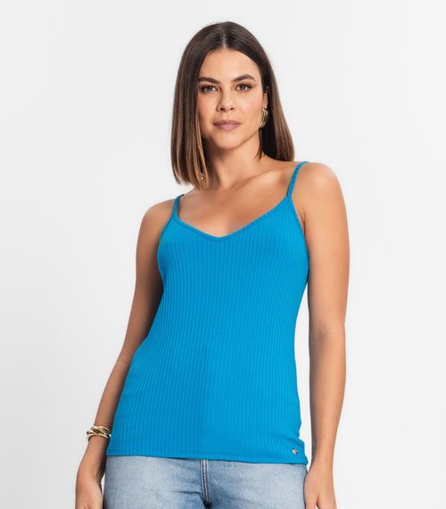 Blusa De Alça Feminina Ribana Canelada Rovitex Azul