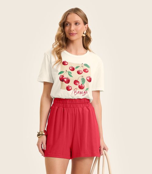 Camiseta Manga Curta Feminina Meia Malha Rovitex Bege