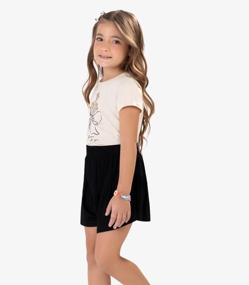 Conjunto Blusa e Shorts Meia Malha Rovi Kids Bege
