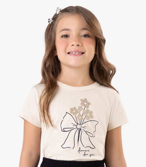 Conjunto Blusa e Shorts Meia Malha Rovi Kids Bege