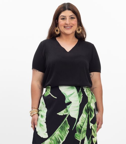 Blusa Manga Curta Feminina Plus Size Secret Glam Preto