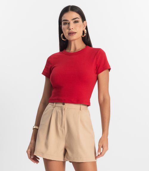 Blusa Cropped Ribana Básica Rovitex Vermelho