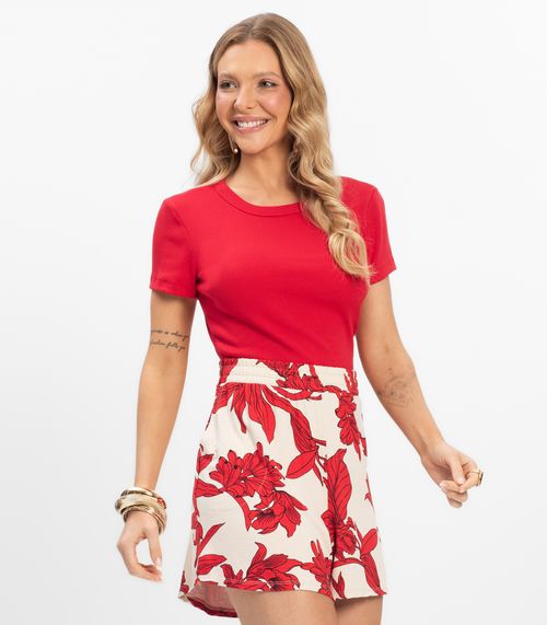 Blusa Cropped Ribana Básica Rovitex Vermelho