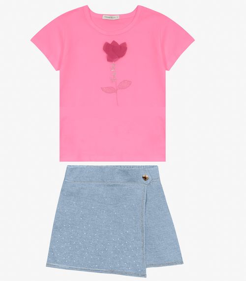 Conjunto Infantil Blusa com Shorts Saia Trick Nick Rosa