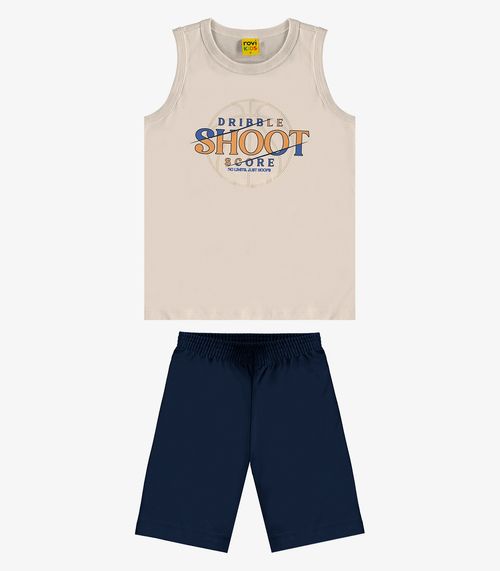 Conjunto Regata c/ Bermuda em Meia Malha Rovi Kids Bege