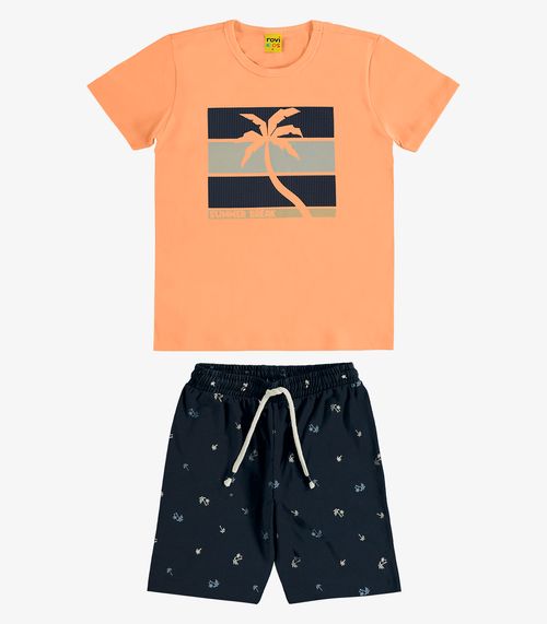 Conjunto Camiseta com Bermuda Meia Malha Rovi Kids Laranja