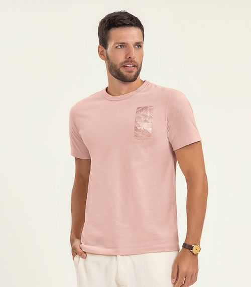 Camiseta Masculina Manga Curta Meia Malha Diametro Rosa